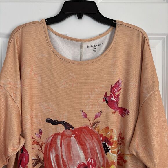 EMILY DANIELS WOMENS TOPS PULLOVER SCOOP NECK 3/4 SLEEVE FALL PUMPKING CARDINALS - Picture 6 of 7